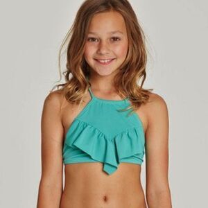 Billabong Girls Sol Searcher High Neck Turquoise Green Halter Bikini Top Size 10